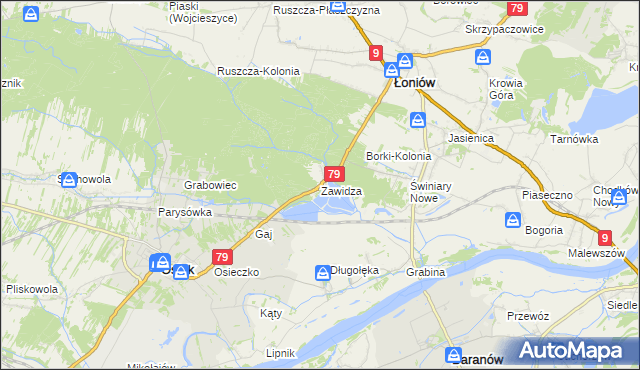 mapa Zawidza gmina Łoniów, Zawidza gmina Łoniów na mapie Targeo