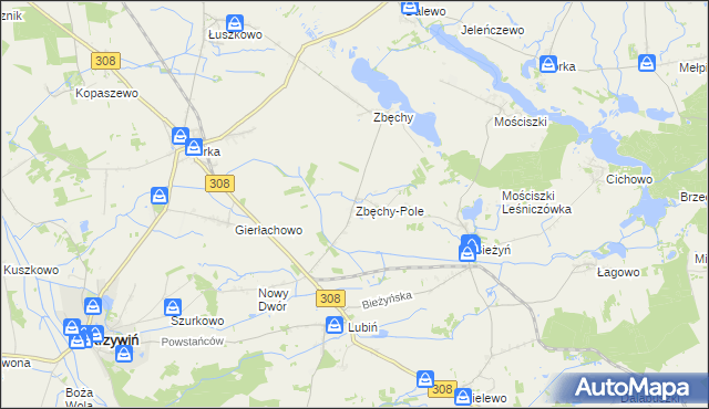 mapa Zbęchy-Pole, Zbęchy-Pole na mapie Targeo