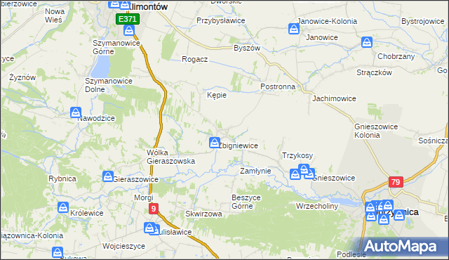 mapa Zbigniewice-Kolonia, Zbigniewice-Kolonia na mapie Targeo