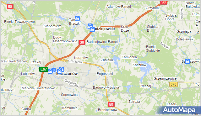 mapa Zboiska gmina Radziejowice, Zboiska gmina Radziejowice na mapie Targeo