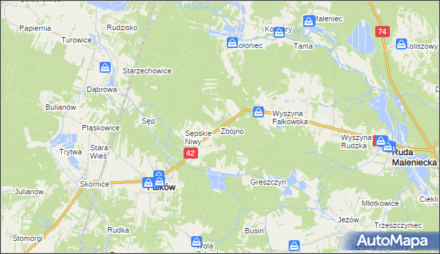 mapa Zbójno gmina Fałków, Zbójno gmina Fałków na mapie Targeo