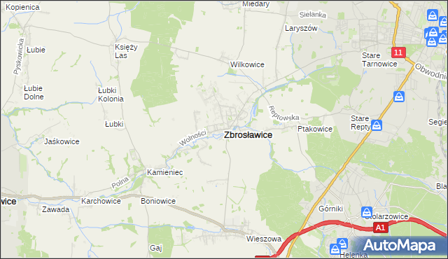 mapa Zbrosławice, Zbrosławice na mapie Targeo