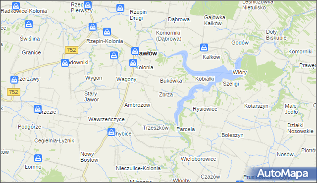 mapa Zbrza gmina Pawłów, Zbrza gmina Pawłów na mapie Targeo