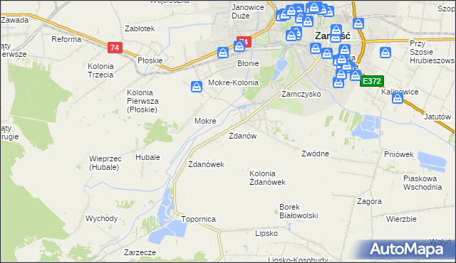 mapa Żdanów gmina Zamość, Żdanów gmina Zamość na mapie Targeo