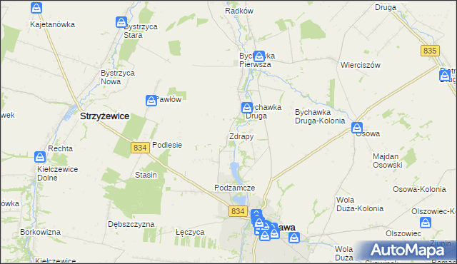 mapa Zdrapy gmina Bychawa, Zdrapy gmina Bychawa na mapie Targeo