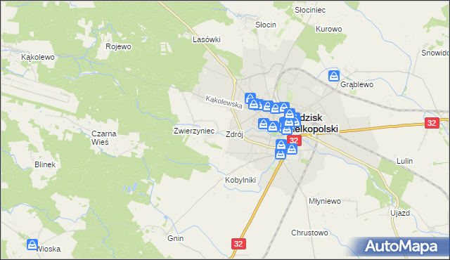 mapa Zdrój gmina Grodzisk Wielkopolski, Zdrój gmina Grodzisk Wielkopolski na mapie Targeo