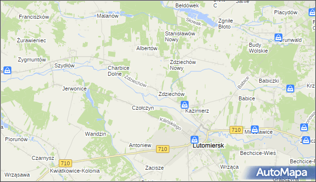 mapa Zdziechów gmina Lutomiersk, Zdziechów gmina Lutomiersk na mapie Targeo