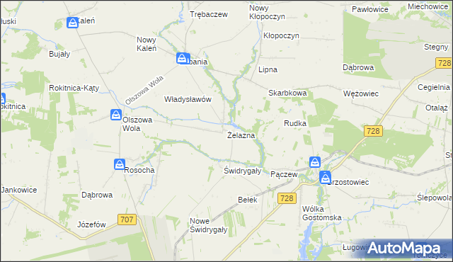 mapa Żelazna gmina Sadkowice, Żelazna gmina Sadkowice na mapie Targeo