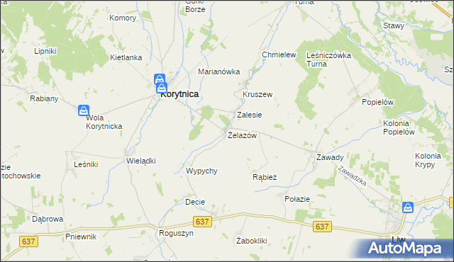 mapa Żelazów gmina Korytnica, Żelazów gmina Korytnica na mapie Targeo