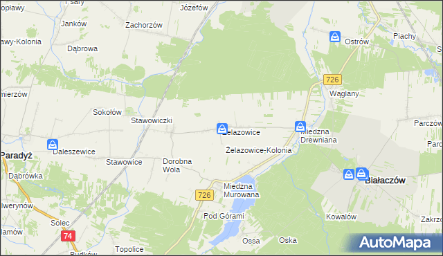 mapa Żelazowice, Żelazowice na mapie Targeo