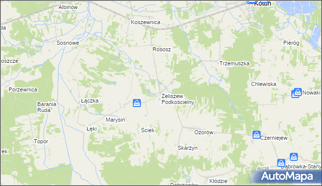 mapa Żeliszew Podkościelny, Żeliszew Podkościelny na mapie Targeo