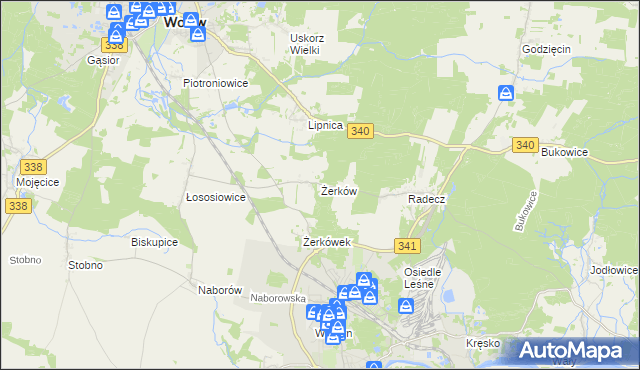 mapa Żerków gmina Brzeg Dolny, Żerków gmina Brzeg Dolny na mapie Targeo