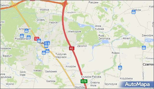 mapa Żeromin gmina Tuszyn, Żeromin gmina Tuszyn na mapie Targeo