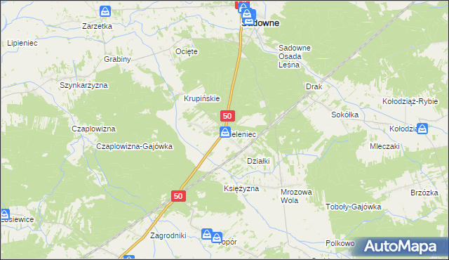 mapa Zieleniec gmina Sadowne, Zieleniec gmina Sadowne na mapie Targeo