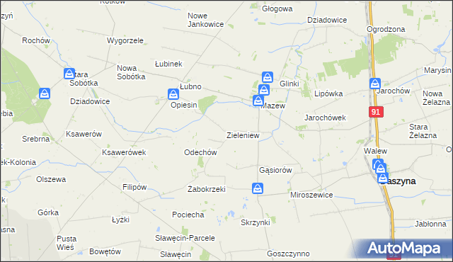 mapa Zieleniew gmina Daszyna, Zieleniew gmina Daszyna na mapie Targeo