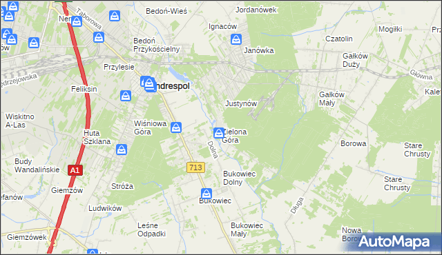 mapa Zielona Góra gmina Koluszki, Zielona Góra gmina Koluszki na mapie Targeo