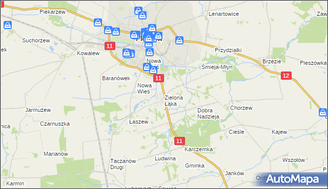 mapa Zielona Łąka gmina Pleszew, Zielona Łąka gmina Pleszew na mapie Targeo