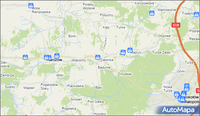 mapa Zielonka gmina Raniżów, Zielonka gmina Raniżów na mapie Targeo