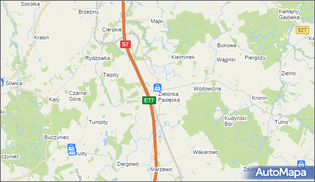 mapa Zielonka Pasłęcka, Zielonka Pasłęcka na mapie Targeo
