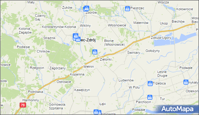 mapa Zielonki gmina Solec-Zdrój, Zielonki gmina Solec-Zdrój na mapie Targeo