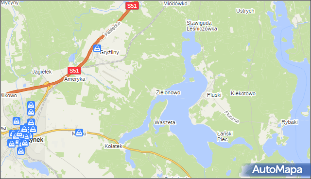 mapa Zielonowo gmina Stawiguda, Zielonowo gmina Stawiguda na mapie Targeo