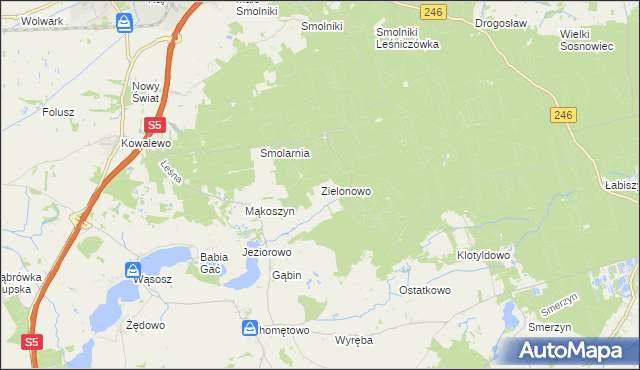 mapa Zielonowo gmina Szubin, Zielonowo gmina Szubin na mapie Targeo