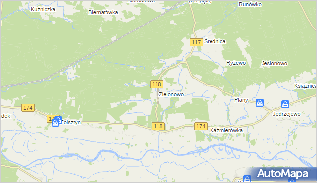 mapa Zielonowo gmina Wieleń, Zielonowo gmina Wieleń na mapie Targeo