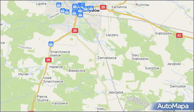 mapa Ziemiełowice, Ziemiełowice na mapie Targeo