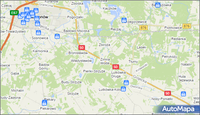 mapa Zimna Woda gmina Mszczonów, Zimna Woda gmina Mszczonów na mapie Targeo