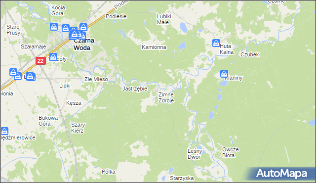 mapa Zimne Zdroje gmina Osieczna, Zimne Zdroje gmina Osieczna na mapie Targeo