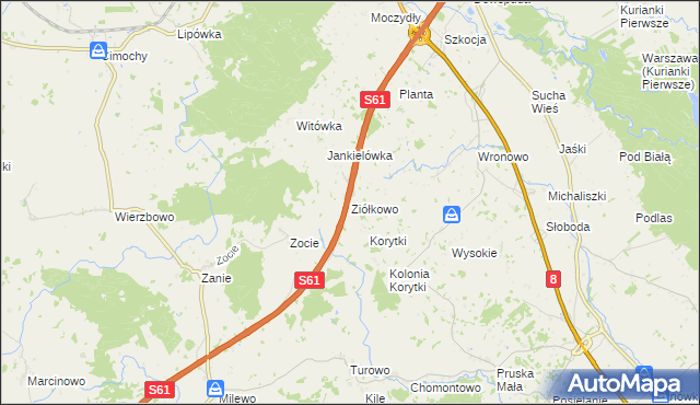 mapa Ziółkowo gmina Raczki, Ziółkowo gmina Raczki na mapie Targeo