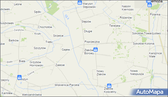 mapa Złaków Borowy, Złaków Borowy na mapie Targeo