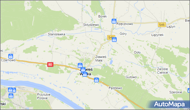 mapa Zławieś Mała, Zławieś Mała na mapie Targeo