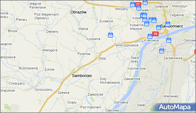 mapa Złota gmina Samborzec, Złota gmina Samborzec na mapie Targeo