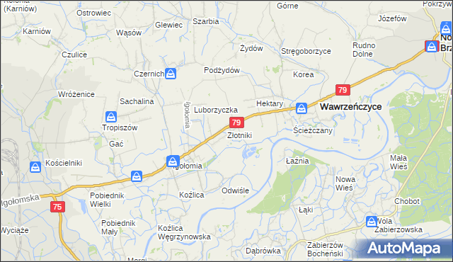 mapa Złotniki gmina Igołomia-Wawrzeńczyce, Złotniki gmina Igołomia-Wawrzeńczyce na mapie Targeo