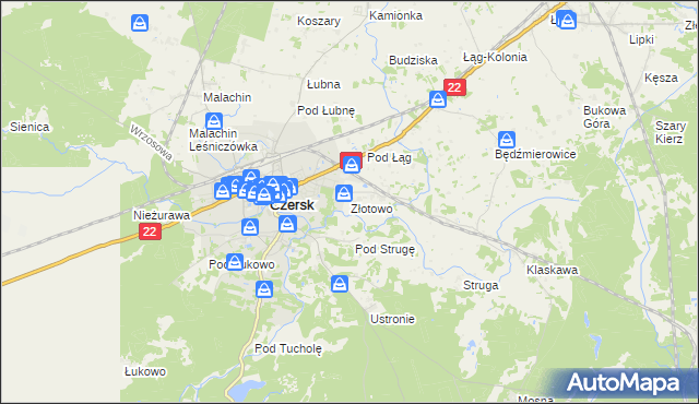 mapa Złotowo gmina Czersk, Złotowo gmina Czersk na mapie Targeo