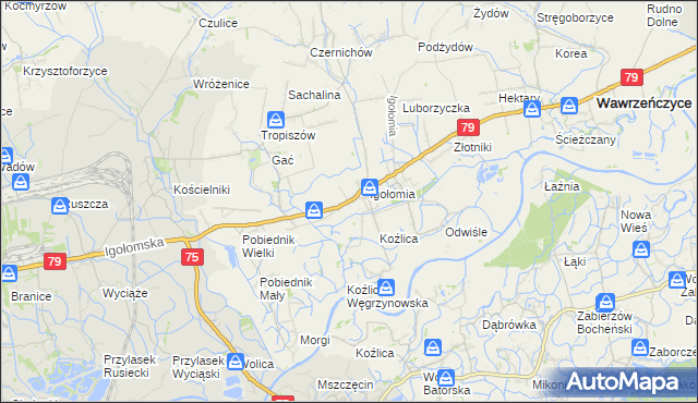 mapa Zofipole gmina Igołomia-Wawrzeńczyce, Zofipole gmina Igołomia-Wawrzeńczyce na mapie Targeo