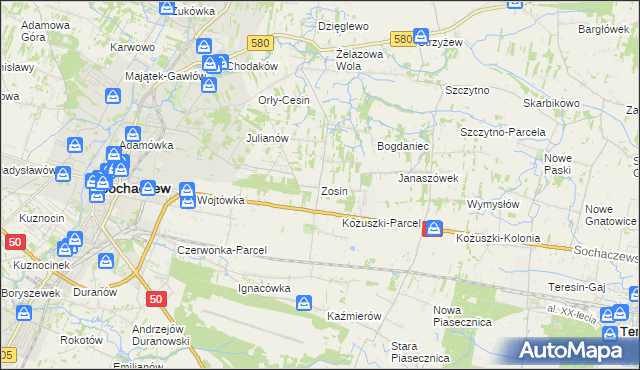 mapa Zosin gmina Sochaczew, Zosin gmina Sochaczew na mapie Targeo