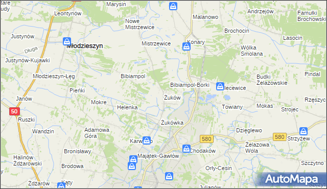 mapa Żuków gmina Sochaczew, Żuków gmina Sochaczew na mapie Targeo