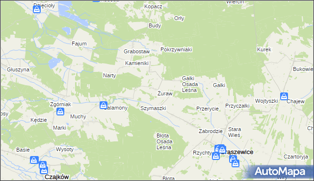 mapa Żuraw gmina Brąszewice, Żuraw gmina Brąszewice na mapie Targeo