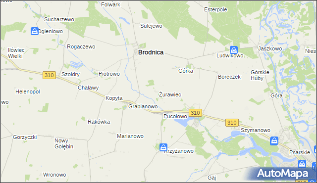 mapa Żurawiec gmina Brodnica, Żurawiec gmina Brodnica na mapie Targeo