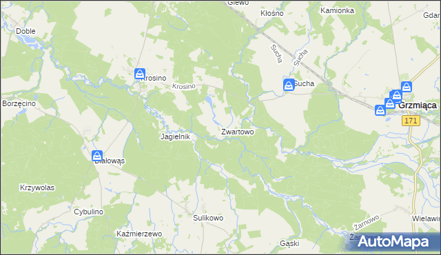mapa Zwartowo gmina Grzmiąca, Zwartowo gmina Grzmiąca na mapie Targeo