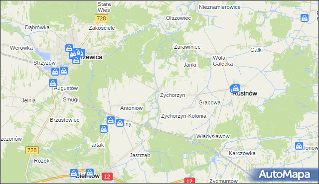 mapa Zychorzyn, Zychorzyn na mapie Targeo