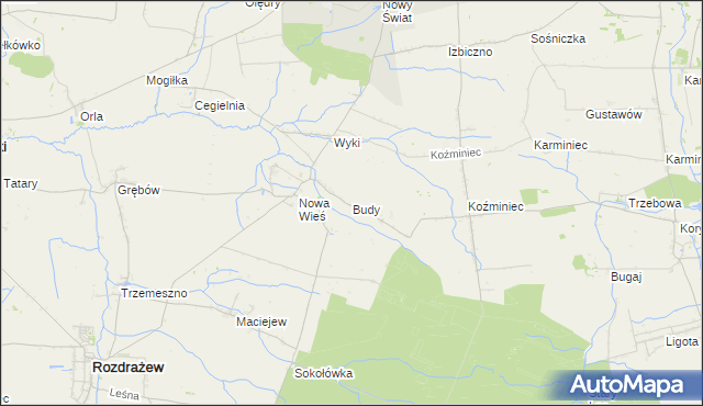 mapa Budy gmina Rozdrażew, Budy gmina Rozdrażew na mapie Targeo