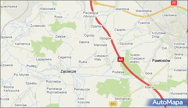 mapa Cieszacin Mały, Cieszacin Mały na mapie Targeo