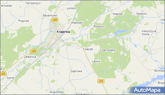 mapa Czajcze gmina Krajenka, Czajcze gmina Krajenka na mapie Targeo