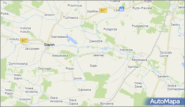 mapa Jeleniec gmina Stanin, Jeleniec gmina Stanin na mapie Targeo
