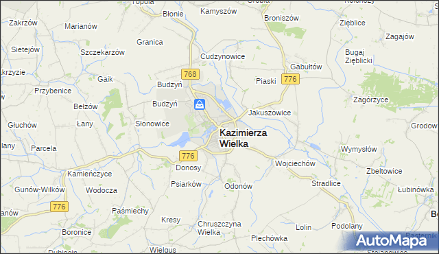 mapa Kazimierza Wielka, Kazimierza Wielka na mapie Targeo