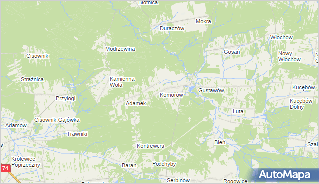 mapa Komorów gmina Stąporków, Komorów gmina Stąporków na mapie Targeo