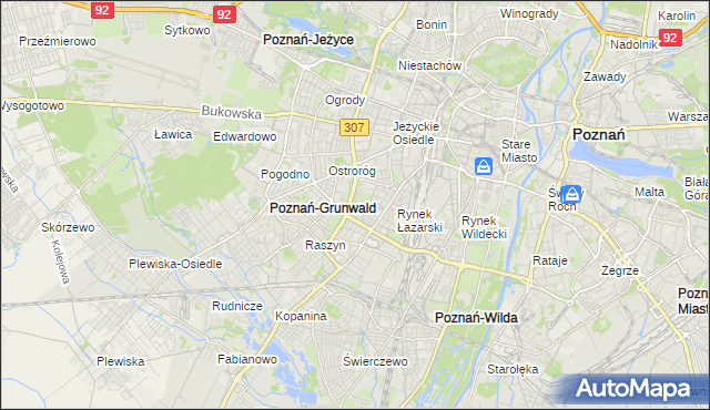 mapa Łazarz gmina Poznań, Łazarz gmina Poznań na mapie Targeo